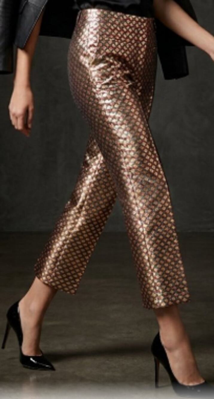 Anthropologie Larkin Metallic Jacquard Essential Slim Trousers sz 8